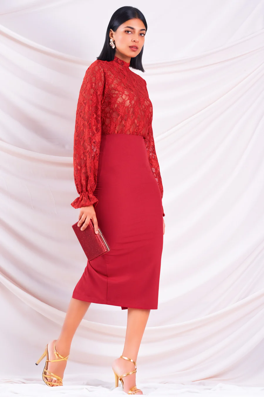 LACE PUFF SLEEVE TOP