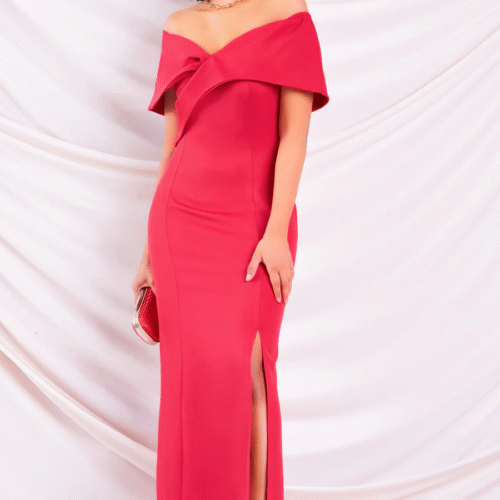 RED OFF SHOULDER MAXI DRESS